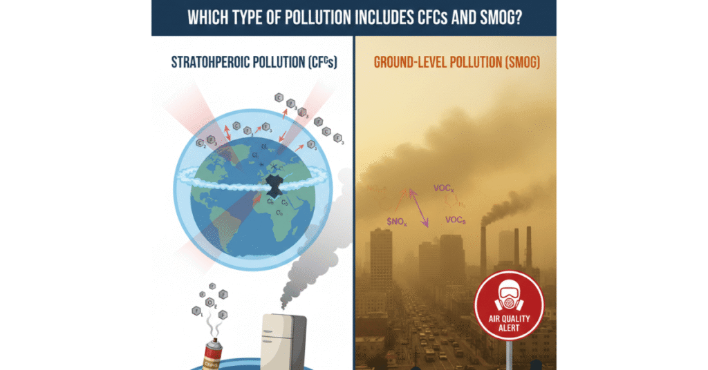 Which Type of Pollution Includes CFCs and Smog?